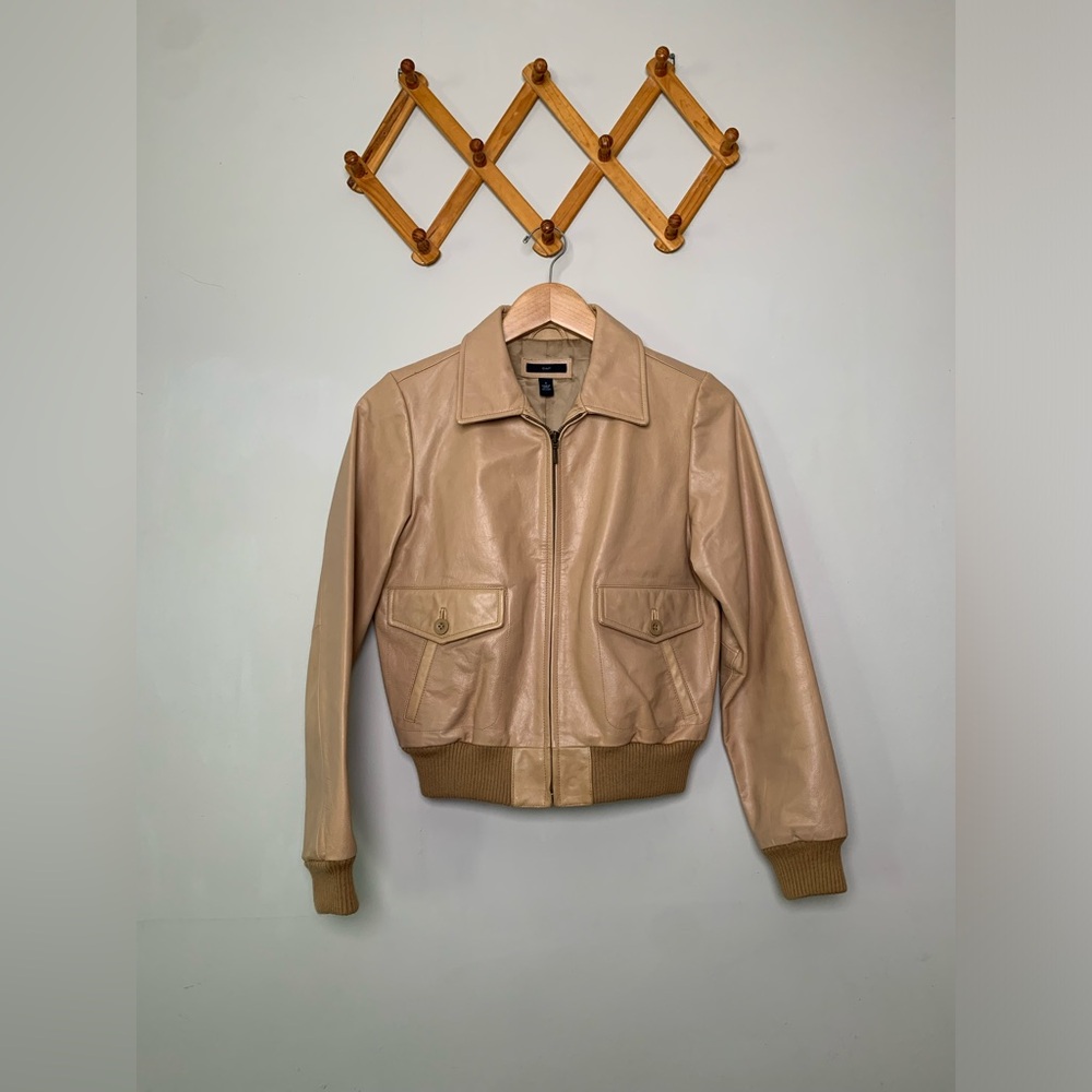 Women’s Vintage Gap Y2K Tan Leather Bomber Jacket SZ S